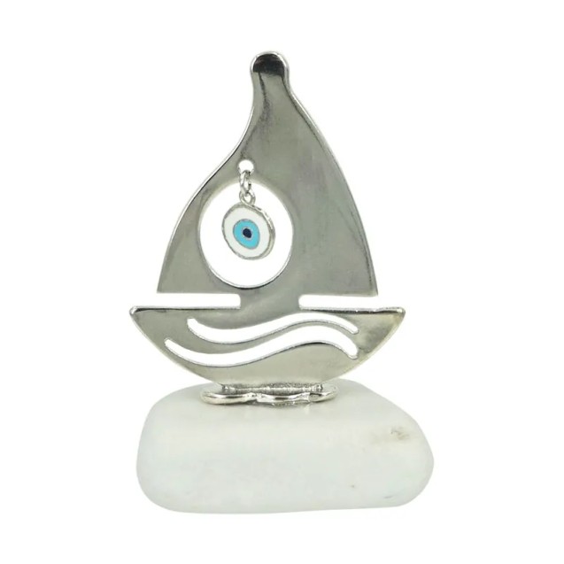 ΔΙΑΚΟΣΜΗΤΙΚΟ ΕΠΙΤΡAΠΕΖΙΟ ΜΕΤΑΛΛΙΚΟ ΚΑΡΑΒΙ ΑΣΗΜΙ ΜΕ ΜΑΤΙ ΣΕ ΠΕΤΡΑ - Y10cm – Δημιουργεί αίσθηση πολυτέλειας χωρίς κόπο | iroots.gr