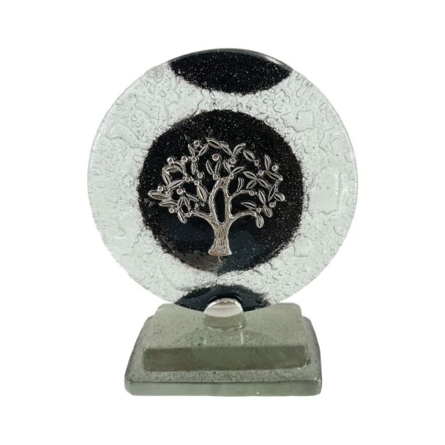 ΕΠΙΤΡAΠΕΖΙΟ ΔΙΑΚΟΣΜΗΤΙΚΟ ΓΟΥΡΙ ΔΕΝΤΡΟ ΖΩΗΣ ΑΣΗΜΙ ΣΕ ΦΥΣΗΤΟ ΓΥΑΛΙ ΜΑΥΡΟ/ΛΕΥΚΟ - Υ12cm – Προσφέρει μοναδική αισθητική | iroots.gr