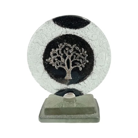ΕΠΙΤΡAΠΕΖΙΟ ΔΙΑΚΟΣΜΗΤΙΚΟ ΓΟΥΡΙ ΔΕΝΤΡΟ ΖΩΗΣ ΑΣΗΜΙ ΣΕ ΦΥΣΗΤΟ ΓΥΑΛΙ ΜΑΥΡΟ/ΛΕΥΚΟ - Υ12cm – Προσφέρει μοναδική αισθητική | iroots.gr