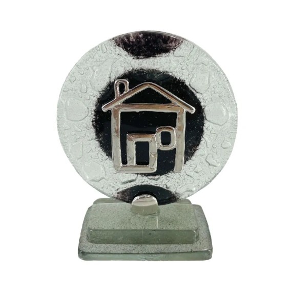 ΕΠΙΤΡAΠΕΖΙΟ ΔΙΑΚΟΣΜΗΤΙΚΟ ΓΟΥΡΙ ΣΠΙΤΙ ΑΣΗΜΙ ΣΕ ΦΥΣΗΤΟ ΓΥΑΛΙ ΜΑΥΡΟ/ΛΕΥΚΟ - Υ12cm – Ταιριάζει σε κάθε μοντέρνο ή επαγγελματικό χώρο