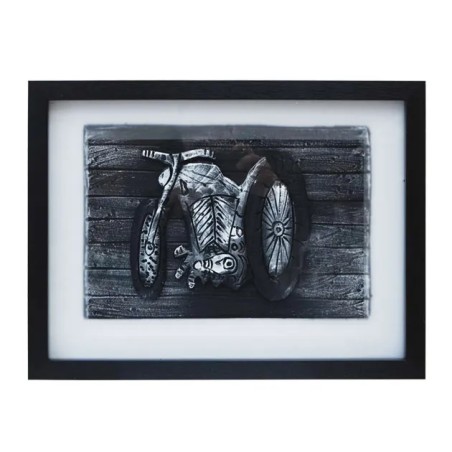 ΠΙΝΑΚΑΣ ΣΕ ΞΥΛΙΝH KOΡΝΙΖΑ/ΓΥΑΛΙ - ΜΟΤΟΣΙΚΛΕΤΑ ΑΣΠΡΟΜΑΥΡΟ 40x30cm 32ΚΙΒ – Δημιουργεί αίσθηση πολυτέλειας χωρίς κόπο | iroots.gr