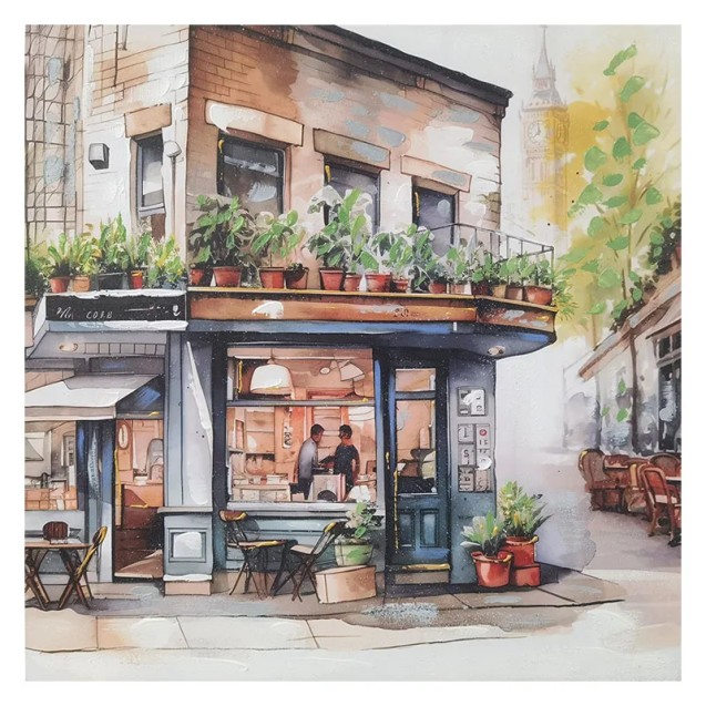 ΠΙΝΑΚΑΣ ΚΑΜΒΑΣ ΓΩΝΙΑΚΟ ΚΑΦΕ ΣΤΟ ΛΟΝΔΙΝΟ - 80x80cm 8/ΚΙΒ – Προσφέρει μοναδική αισθητική | iroots.gr