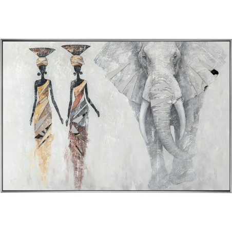 ΠΙΝΑΚΑΣ ΚΑΜΒΑΣ 2 ΑΦΡΙΚΑΝΕΣ & ΕΛΕΦΑΝΤΑΣ ΜΕ ΚΟΡΝΙΖΑ - 152.5x102.5x5.5cm 4/KIB – Ταιριάζει σε κάθε μοντέρνο ή επαγγελματικό χώρο | 