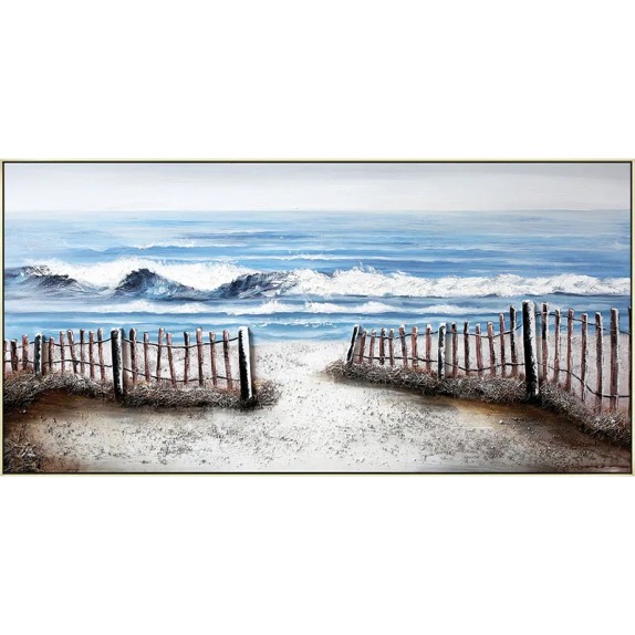 ΠΙΝΑΚΑΣ ΚΑΜΒΑΣ ΣΕ ΧΡΥΣΟ ΚΑΔΡΟ - ΘΑΛΑΣΣΑ ΠΕΡΙΦΡΑΞΗ ΣΤΗΝ ΠΑΡΑΛΙΑ - 140x70cm 6/ΚΙΒ – Αναβαθμίζει άμεσα τον χώρο σου | iroots.gr