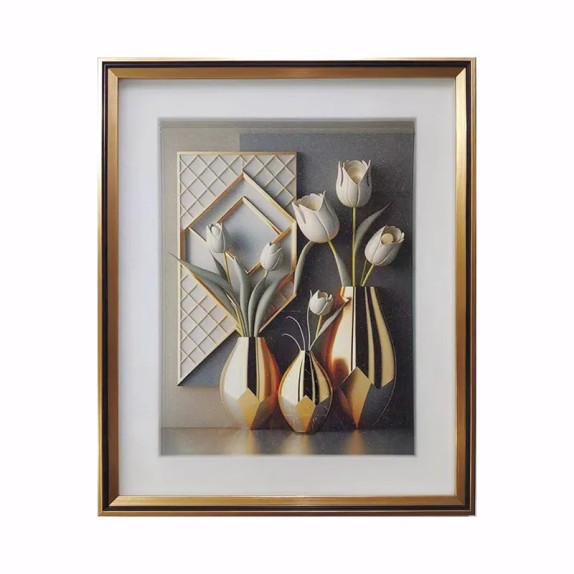 ΚΑΔΡO ΜΕ ΧΡΥΣΗ ΚΟΡΝΙΖΑ & ΓΥΑΛΙ - 3D ΜΕΤΑΛΛΙΚΑ ΒΑΖΑ - 41x51cm 30/ΚΙΒ – Δημιουργεί αίσθηση πολυτέλειας χωρίς κόπο | iroots.gr