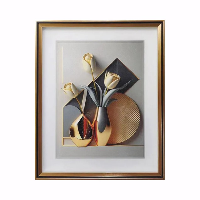 ΚΑΔΡO ΜΕ ΧΡΥΣΗ ΚΟΡΝΙΖΑ & ΓΥΑΛΙ - 3D ΜΕΤΑΛΛΙΚΑ ΒΑΖΑ - 41x51cm 30/ΚΙΒ – Δίνει premium χαρακτήρα στο περιβάλλον | iroots.gr