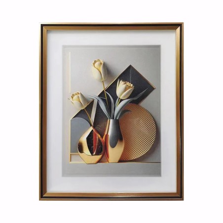 ΚΑΔΡO ΜΕ ΧΡΥΣΗ ΚΟΡΝΙΖΑ & ΓΥΑΛΙ - 3D ΜΕΤΑΛΛΙΚΑ ΒΑΖΑ - 41x51cm 30/ΚΙΒ – Δίνει premium χαρακτήρα στο περιβάλλον | iroots.gr