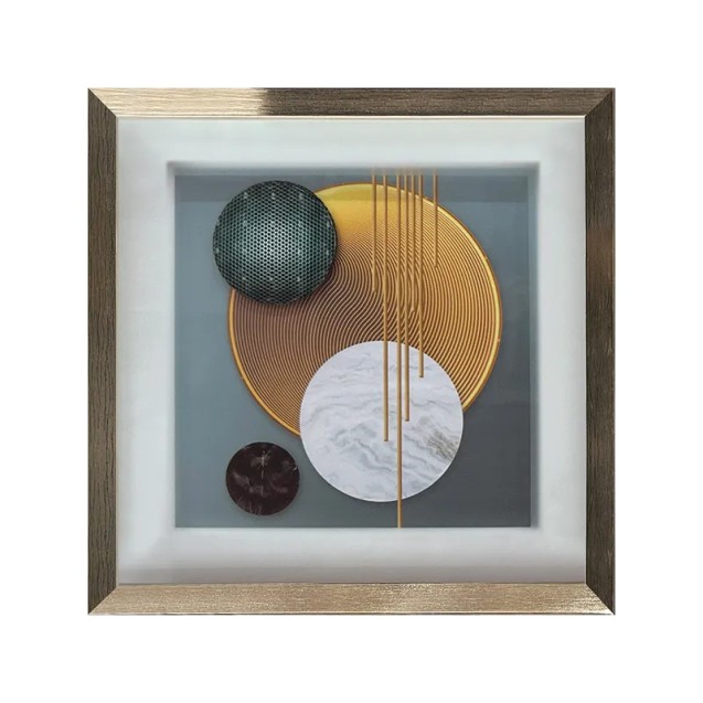 ΚΑΔΡΑΚΙ ΜΕ ΧΡΥΣΗ ΚΟΡΝΙΖΑ & ΓΥΑΛΙ - 3D ΚΥΚΛΟΙ ΑΦΗΡΗΜΕΝΟ - 41x41cm 18/KIB – Αναβαθμίζει άμεσα τον χώρο σου | iroots.gr