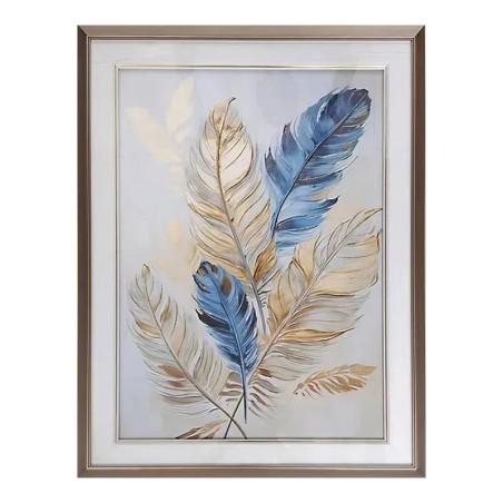 ΠΙΝΑΚΑΣ ΣΕ ΧΡΥΣH KOΡΝΙΖΑ ΜΕ ΓΥΑΛΙ - ΜΠΛΕ/ΧΡΥΣΗ ΦΤΕΡΗ - 60x80cm 6/KIB – Προσφέρει μοναδική αισθητική | iroots.gr