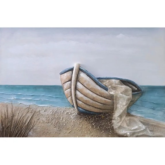 ΠΙΝΑΚΑΣ ΚΑΜΒΑΣ ΒΑΡΚΑ ME ΔΙΧΤΥΑ ΣΤΗΝ ΑΚΤΗ - 3D ΣΤΟΙΧΕΙΑ - 120x80cm 2/KIB – Προσφέρει μοναδική αισθητική | iroots.gr