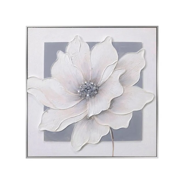 ΠΙΝΑΚΑΣ ΚΑΜΒΑΣ ΛΟΥΛΟΥΔΙ ΛΕΥΚΟ/ΓΚΡΙ ΣΕ ΚΟΡΝΙΖΑ - 3D ΣΤΟΙΧΕΙΑ - 60x60cm 10/KIB – Αναβαθμίζει άμεσα τον χώρο σου | iroots.gr