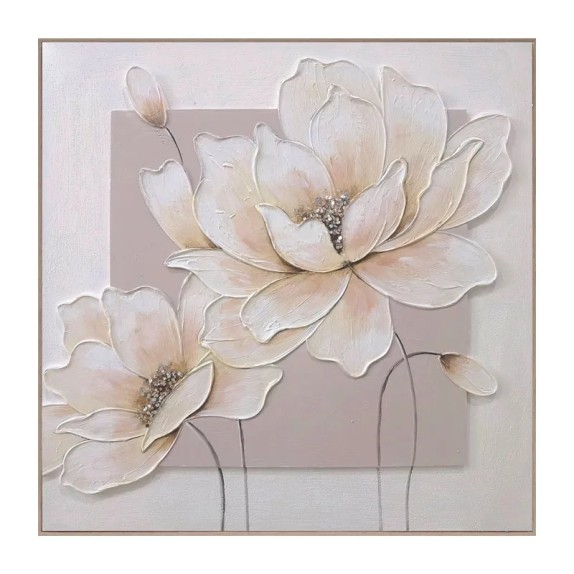 ΠΙΝΑΚΑΣ ΚΑΜΒΑΣ 2 ΑΝΘΗ & ΜΠΟΥΜΠΟΥΚΙΑ ΛΕΥΚΟ/ΚΑΦΕ ΣΕ ΚΟΡΝΙΖΑ - 3D ΣΤΟΙΧΕΙΑ - 80x80cm 6/KIB – Προσφέρει μοναδική αισθητική | iroots.