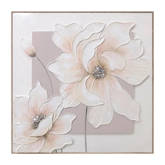 ΠΙΝΑΚΑΣ ΚΑΜΒΑΣ 2 ΑΝΘΗ & ΜΠΟΥΜΠΟΥΚΙΑ ΛΕΥΚΟ/ΚΑΦΕ ΣΕ ΚΟΡΝΙΖΑ - 3D ΣΤΟΙΧΕΙΑ - 80x80cm 6/KIB – Ταιριάζει σε κάθε μοντέρνο ή επαγγελμα