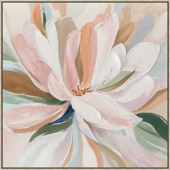 ΠΙΝΑΚΑΣ ΚΑΜΒΑΣ ΡΟΖ/ΠΡΑΣΙΝΟ ΛΟΥΛΟΥΔΙ ΣΕ ΚΟΡΝΙΖΑ - 102.5x102.5x3.5cm 6/ΚΙΒ – Προσφέρει μοναδική αισθητική | iroots.gr