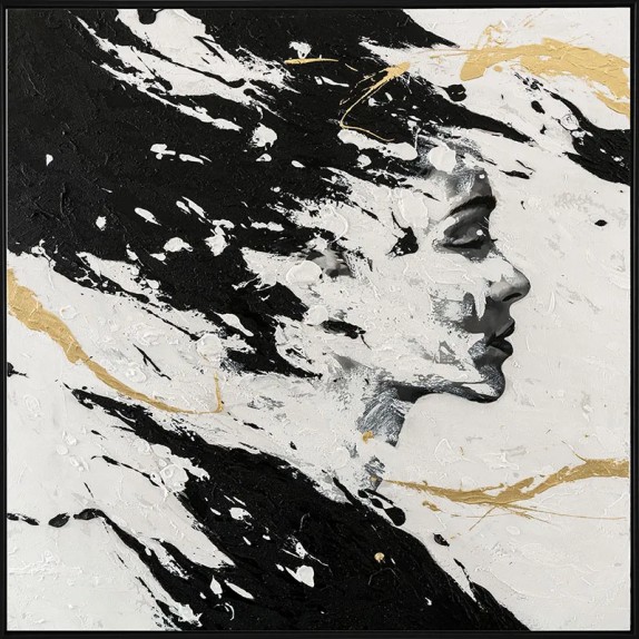 ΠΙΝΑΚΑΣ ΚΑΜΒΑΣ ΜΑΥΡΟ/ΛΕΥΚΟ/ΧΡΥΣΟ ΓΥΝΑΙΚΑ ΑΝΑΓΛΥΦΟ ΣΧΕΔΙΟ ΣΕ ΚΟΡΝΙΖΑ - 102.5x102.5x3.5cm 8/ΚΙΒ – Ταιριάζει σε κάθε μοντέρνο ή επα