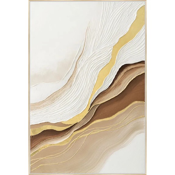 ΠΙΝΑΚΑΣ ΚΑΜΒΑΣ ΕΚΡΟΥ/ΚΑΦΕ/ΧΡΥΣΟ ΑΦΗΡΗΜΕΝΟ ΑΝΑΓΛΥΦΟ ΣΧΕΔΙΟ ΣΕ ΚΟΡΝΙΖΑ - 102.5x152.5x4.5cm 6/KIB – Δημιουργεί αίσθηση πολυτέλειας 