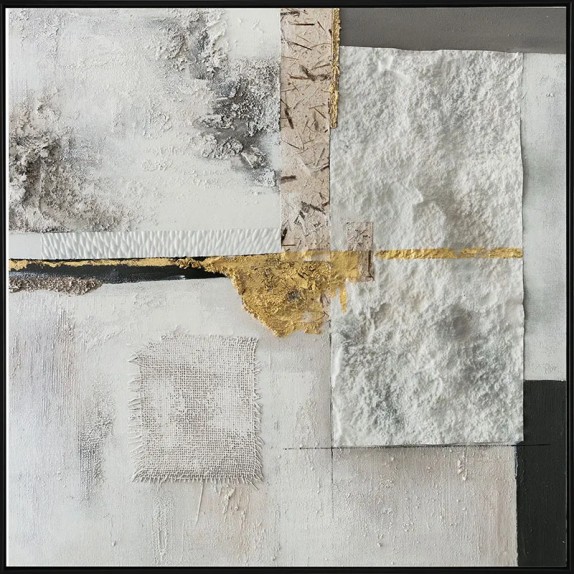 ΠΙΝΑΚΑΣ ΚΑΜΒΑΣ ΓΚΡΙ/ΜΑΥΡΟ/ΧΡΥΣΟ ΑΦΗΡΗΜΕΝΟ ΣΧΕΔΙΟ ME ΣΤΟΙΧΕΙΑ 3D ΣΕ ΚΟΡΝΙΖΑ - 122.5x122.5x4.5cm 6/ΚΙΒ – Δίνει premium χαρακτήρα σ