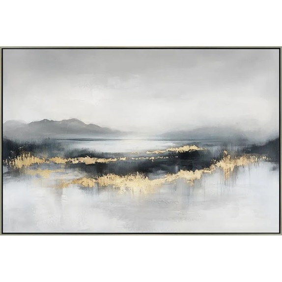 ΠΙΝΑΚΑΣ ΚΑΜΒΑΣ ΑΣΠΡΟΜΑΥΡΟ/ΧΡΥΣΟ ΛΙΜΝΗ & ΒΟΥΝΑ ΣΕ ΚΟΡΝΙΖΑ - 122.5x82.5x3.5cm 6/KIB – Αναβαθμίζει άμεσα τον χώρο σου | iroots.gr