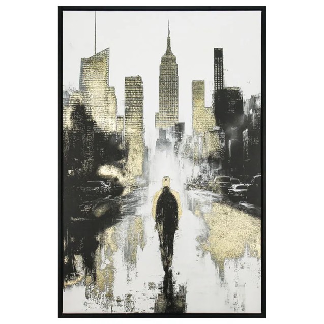 ΠΙΝΑΚΑΣ ΚΑΜΒΑΣ ΒΟΛΤΑ ΣΤΗ ΝΕΑ ΥΟΡΚΗ ΑΣΠΡΟΜΑΥΡΟ/ΧΡΥΣΟ ΣΕ ΚΟΡΝΙΖΑ - 60x90x4cm 12/ΚΙΒ – Ταιριάζει σε κάθε μοντέρνο ή επαγγελματικό χ