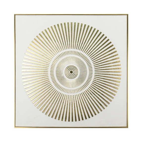 ΠΙΝΑΚΑΣ ΚΑΜΒΑΣ ΚΥΚΛΟΙ ΑΚΤΙΝΩΤΟΙ ΧΡΥΣΟ/ΛΕΥΚΟ ΑΝΑΓΛΥΦΟ ΕΦΕ ΣΕ ΚΟΡΝΙΖΑ - 70x70x3cm 12/ΚΙΒ – Δίνει premium χαρακτήρα στο περιβάλλον 