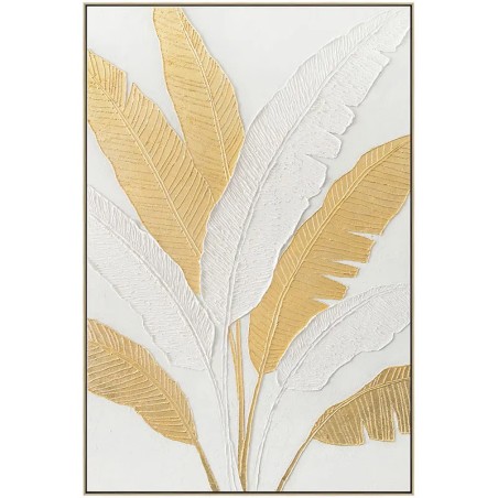 ΠΙΝΑΚΑΣ ΚΑΜΒΑΣ ΛΕΥΚΟ/ΧΡΥΣΟ ΜΠΑΝΑΝΙΑ ΑΝΑΓΛΥΦΟ ΣΧΕΔΙΟ ΣΕ ΚΟΡΝΙΖΑ - 82.5x122.5x3.5cm 8/ΚΙΒ – Ταιριάζει σε κάθε μοντέρνο ή επαγγελμα