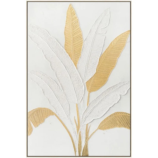 ΠΙΝΑΚΑΣ ΚΑΜΒΑΣ ΛΕΥΚΟ/ΧΡΥΣΟ ΜΠΑΝΑΝΙΑ ΑΝΑΓΛΥΦΟ ΣΧΕΔΙΟ ΣΕ ΚΟΡΝΙΖΑ - 82.5x122.5x3.5cm 8/ΚΙΒ – Δημιουργεί αίσθηση πολυτέλειας χωρίς κ