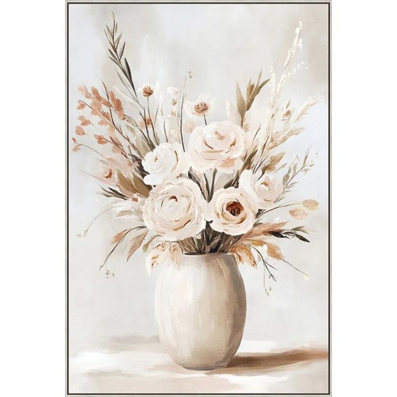 ΠΙΝΑΚΑΣ ΚΑΜΒΑΣ ΕΚΡΟΥ/ΚΑΦΕ ΒΑΖΟ ΜΕ ΛΟΥΛΟΥΔΙΑ ΣΕ ΚΟΡΝΙΖΑ - 82.5x122.5x3.5cm 6/ΚΙΒ – Αναβαθμίζει άμεσα τον χώρο σου | iroots.gr