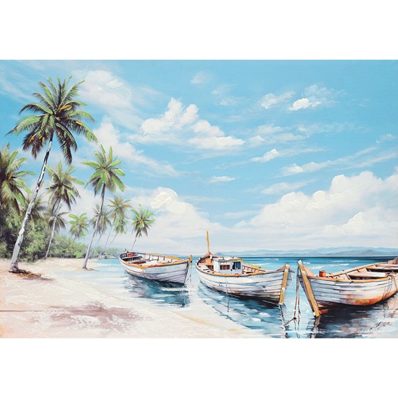 ΠΙΝΑΚΑΣ ΚΑΜΒΑΣ ΜΠΛΕ ΠΑΡΑΛΛΗΛΟΓΡΑΜΜΟΣ ΠΑΡΑΛΙΑ ΜΕ ΦΟΙΝΙΚΕΣ ΚΑΙ ΚΑΡΑΒΙΑ 70x100CM 8/KIB – Δίνει premium χαρακτήρα στο περιβάλλον | i