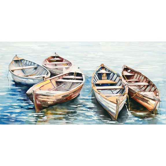 ΠΙΝΑΚΑΣ ΚΑΜΒΑΣ ΜΠΛΕ ΠΑΡΑΛΛΗΛΟΓΡΑΜΜΟΣ ΜΕ 5 ΚΑΡΑΒΙΑ ΣΤΗΝ ΘΑΛΑΣΣΑ 60x120CM 6/KIB – Δίνει premium χαρακτήρα στο περιβάλλον | iroots.