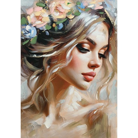 ΠΙΝΑΚΑΣ ΚΑΜΒΑΣ ΜΠΕΖ ΟΜΟΡΦΗ ΓΥΝΑΙΚΑ ΜΕ ΛΟΥΛΟΥΔΙΑ ΣΤΟ ΚΕΦΑΛΙ 70x100CM 8/KIB – Δημιουργεί αίσθηση πολυτέλειας χωρίς κόπο | iroots.g