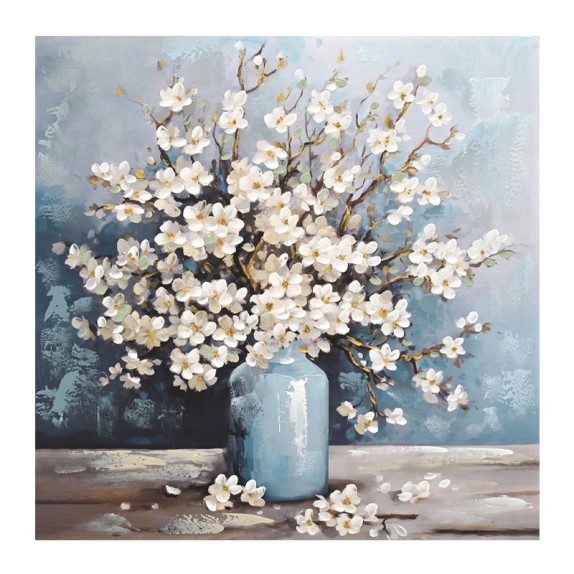 ΠΙΝΑΚΑΣ ΚΑΜΒΑΣ ΜΠΛΕ-ΛΕΥΚΟ ΒΑΖΟ ΜΕ ΜΑΡΓΑΡΙΤΕΣ 80x80CM 8/KIB – Δίνει premium χαρακτήρα στο περιβάλλον | iroots.gr