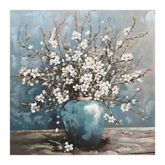 ΠΙΝΑΚΑΣ ΚΑΜΒΑΣ ΜΠΛΕ-ΛΕΥΚΟ ΒΑΖΟ ΜΕ ΜΑΡΓΑΡΙΤΕΣ 80x80CM 8/KIB – Προσφέρει μοναδική αισθητική | iroots.gr