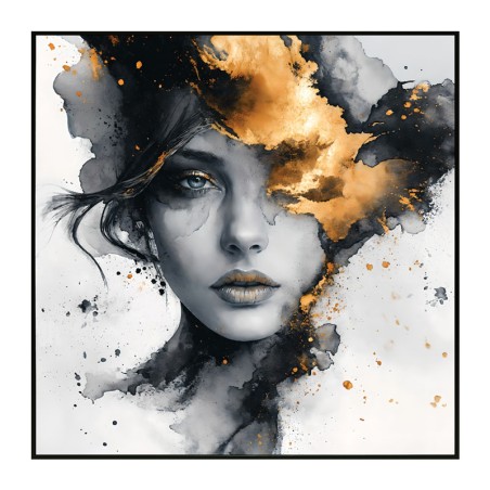 ΠΙΝΑΚΑΣ ΚΑΜΒΑΣ ΑΣΠΡΟΜΑΥΡΟ-ΧΡΥΣΟ ΜΙΣΟ ΠΡΟΣΩΠΟ ΓΥΝΑΙΚΑΣ ΜΕ ΧΡΥΣΗ ΛΕΠΤΟΜΕΡΙΑ 82x82CM 6/KIB – Δημιουργεί αίσθηση πολυτέλειας χωρίς κ