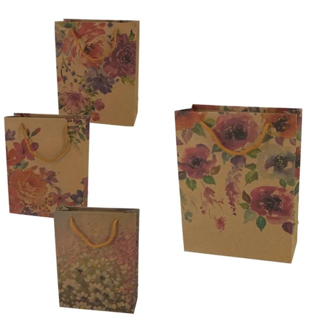 ΟΙΚΟΛΟΓΙΚΗ ΣΑΚΟΥΛΑ ΧΑΡΤΙΝΗ (4 ΣΧΕΔΙΑ) ΦΛΟΡΑΛ - 19x24.5x8cm 12/1200ΚΙΒ – Δημιουργεί αίσθηση πολυτέλειας χωρίς κόπο | iroots.gr