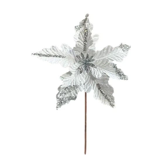 ΧΡΙΣΤΟΥΓΕΝNΙΑΤΙΚΟ ΠΙΚ ΑΛΕΞΑΝΔΡΙΝΟ ΛΕΥΚΟ/ΑΣΗΜΙ ΜΕ ΓΚΛΙΤΕΡ - Φ35cm Υ30cm 360/ΚΙΒ – Δίνει premium χαρακτήρα στο περιβάλλον | iroots