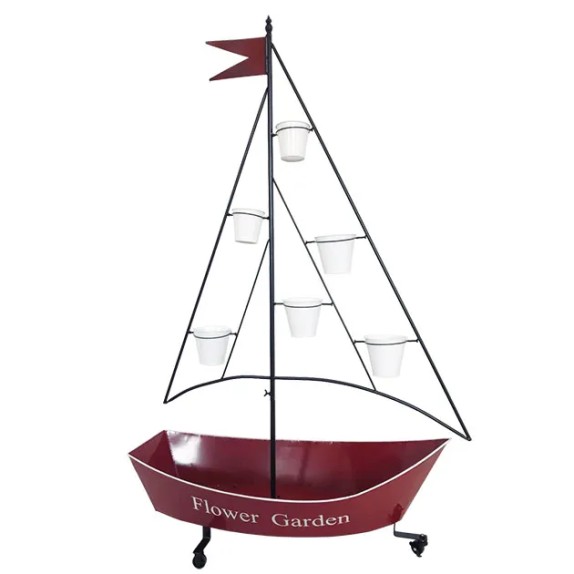 ΖΑΡΝΤΙΝΙΕΡΑ-ΣΤΑΝΤ ΚΑΡΑΒΙ ΜΕΤΑΛΛΙΚΟ ΚΟΚΚΙΝΟ-ΜΑΥΡΟ ΜΕ 6 ΓΛΑΣΤΡΕΣ 105x45x165cm – Προσφέρει μοναδική αισθητική | iroots.gr