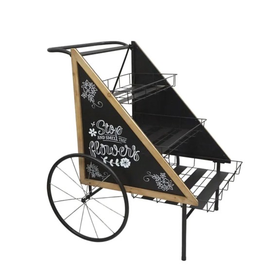 ΜΕΤΑΛΛΙΚΟ ΚΑΡΟΤΣΙ-ΣΤΑΝΤ 2ΤΡΟΧΟ ΜΑΥΡΟ ΣΚΑΛΙΕΡΑ ΛΟΥΛΟΥΔΙΩΝ - 76x68x106.5cm 1/ΚΙΒ – Ταιριάζει σε κάθε μοντέρνο ή επαγγελματικό χώρο