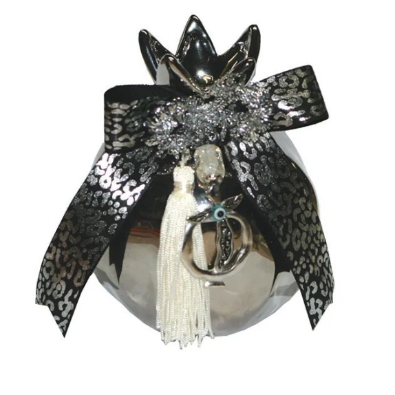 ΣΤΟΛΙΣΜΕΝΟ ΚΕΡΑΜΙΚΟ ΡΟΔΙ ΜΕΓΑΛΟ ΑΣΗΜΙ / ΚΟΡΔΕΛΑ ΜΑΥΡΟ-ΑΣΗΜΙ 11x13cm – Δίνει premium χαρακτήρα στο περιβάλλον | iroots.gr