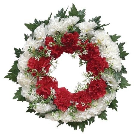 ΣΤΕΦΑΝΙ ΛΟΥΛΟΥΔΙΩΝ ΚΟΚΚΙΝΟ/ΛΕΥΚΟ ΓΑΡΥΦΑΛΛO - Φ46cm 16/ΚΙΒ – Προσφέρει μοναδική αισθητική | iroots.gr