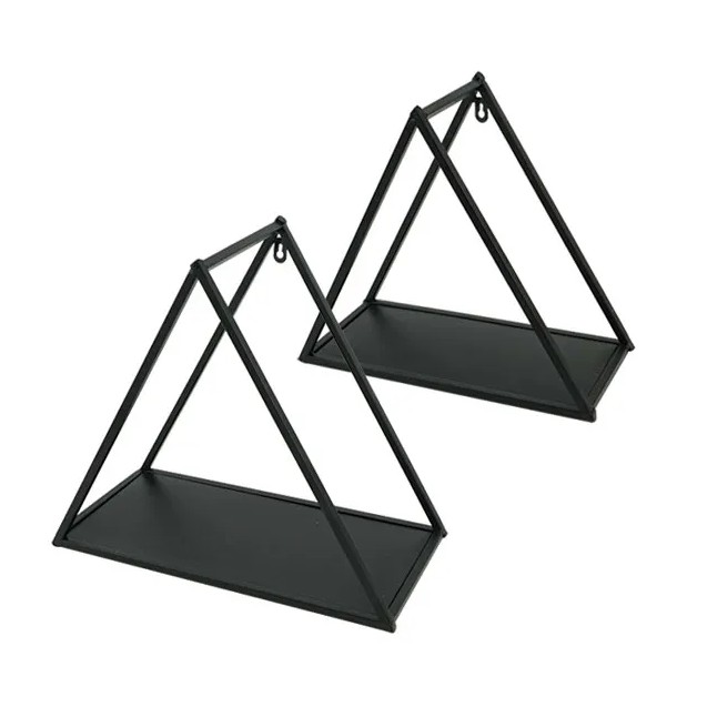 ΜΕΤΑΛΛΙΚΑ ΡΑΦΙΑ TOIXOY ΤΡΙΓΩΝA ΣΕΤ X2 - ΜΑΥΡΟ L:41x20x36 S:35x16x22cm – Αναβαθμίζει άμεσα τον χώρο σου | iroots.gr