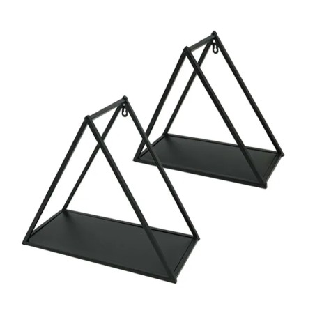 ΜΕΤΑΛΛΙΚΑ ΡΑΦΙΑ TOIXOY ΤΡΙΓΩΝA ΣΕΤ X2 - ΜΑΥΡΟ L:41x20x36 S:35x16x22cm – Αναβαθμίζει άμεσα τον χώρο σου | iroots.gr