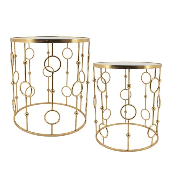 ΜΕΤΑΛΛΙΚΟ ΤΡΑΠΕΖΑΚΙ ΣΕΤ/2 ΧΡΥΣΟ ΣΤΡΟΓΓΥΛΟ/ΚΥΚΛΟΙ/ΚΑΘΡΕΠΤΗΣ - L:Φ51x56.5, S:Φ44x51cm 1/KIB – Προσφέρει μοναδική αισθητική | iroot