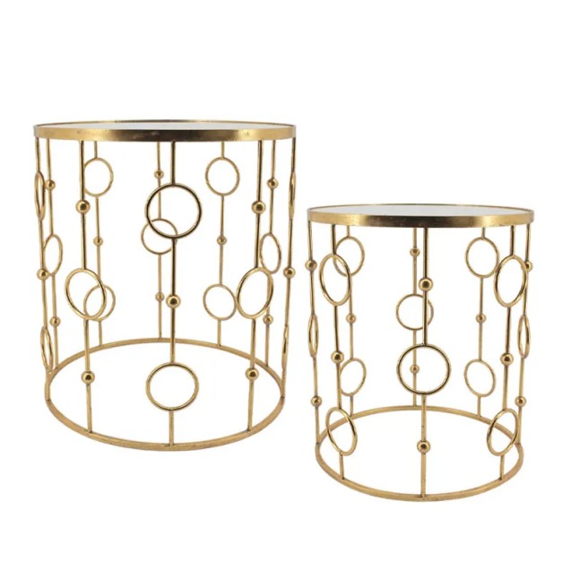 ΜΕΤΑΛΛΙΚΟ ΤΡΑΠΕΖΑΚΙ ΣΕΤ/2 ΧΡΥΣΟ ΣΤΡΟΓΓΥΛΟ/ΚΥΚΛΟΙ/ΚΑΘΡΕΠΤΗΣ - L:Φ51x56.5, S:Φ44x51cm 1/KIB – Προσφέρει μοναδική αισθητική | iroot