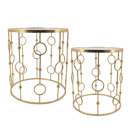 ΜΕΤΑΛΛΙΚΟ ΤΡΑΠΕΖΑΚΙ ΣΕΤ/2 ΧΡΥΣΟ ΣΤΡΟΓΓΥΛΟ/ΚΥΚΛΟΙ/ΚΑΘΡΕΠΤΗΣ - L:Φ51x56.5, S:Φ44x51cm 1/KIB – Προσφέρει μοναδική αισθητική | iroot