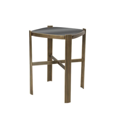 ΤΡΑΠΕΖAKI ΜΕΤΑΛΛΙΚΟ ΧΡΥΣΟ ΜΕ ΓΥΑΛΙ ΣΤΡΟΓΓΥΛΕΜΕΝΟ ΟΡΘΟΓΩΝΙΟ ΡΑΒΔΟΙ - 39x39x55cm 1/KIB – Δίνει premium χαρακτήρα στο περιβάλλον | 