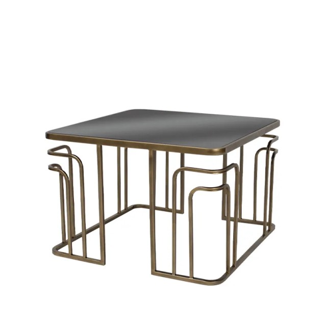 ΤΡΑΠΕΖI ΜΕΤΑΛΛΙΚΟ ΧΡΥΣΟ ΜΕ ΓΥΑΛΙ ΤΕΤΡΑΓΩΝΟ ART DECO - 60x60x40.5cm 1/KIB – Δίνει premium χαρακτήρα στο περιβάλλον | iroots.gr