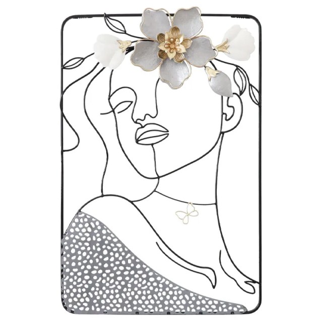 ΜΕΤΑΛΛΙΚΟ ΔΙΑΚΟΣΜΗΤΙΚΟ ΤΟΙΧΟΥ ΓΥΝΑΙΚΑ ΜΕ ΛΟΥΛΟΥΔΙ ΣΤΑ ΜΑΛΛΙΑ - 40.0x61x3.8cm 4/KIB – Προσφέρει μοναδική αισθητική | iroots.gr