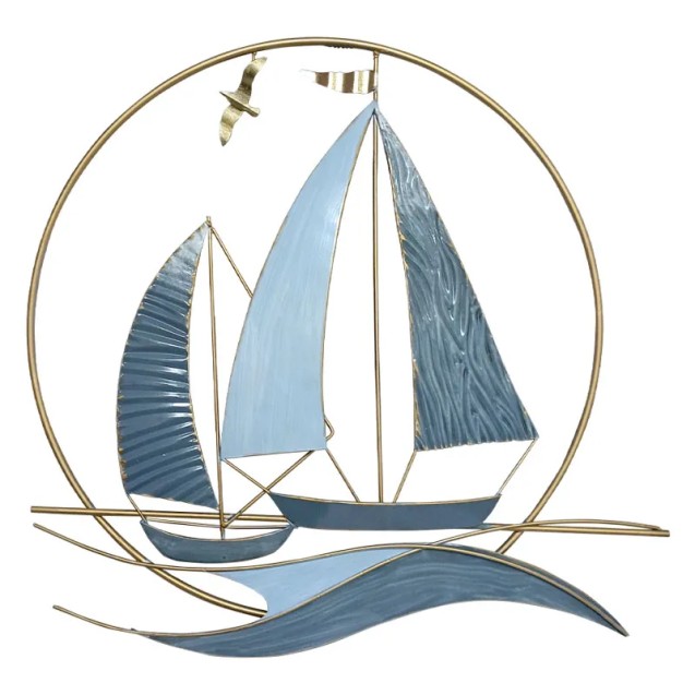 ΜΕΤΑΛΛΙΚΟ ΔΙΑΚΟΣΜΗΤΙΚΟ ΤΟΙΧΟΥ 2 ΚΑΡΑΒΑΚΙΑ ΣΤΟΝ ΗΛΙΟ - 65.4x62.9x4.4cm 4/KIB – Προσφέρει μοναδική αισθητική | iroots.gr