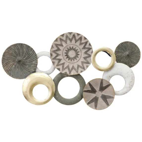 ΜΕΤΑΛΛΙΚΟ ΤΟΙΧΟΥ ΧΡΥΣΟ/ΓΚΡΙ ΓΡΑΜΜΙΚΟ ΣΧΕΔΙΟ ΚΥΚΛΟΙ - 71.1x39.4x5.1cm 4/KIB – Δίνει premium χαρακτήρα στο περιβάλλον | iroots.gr