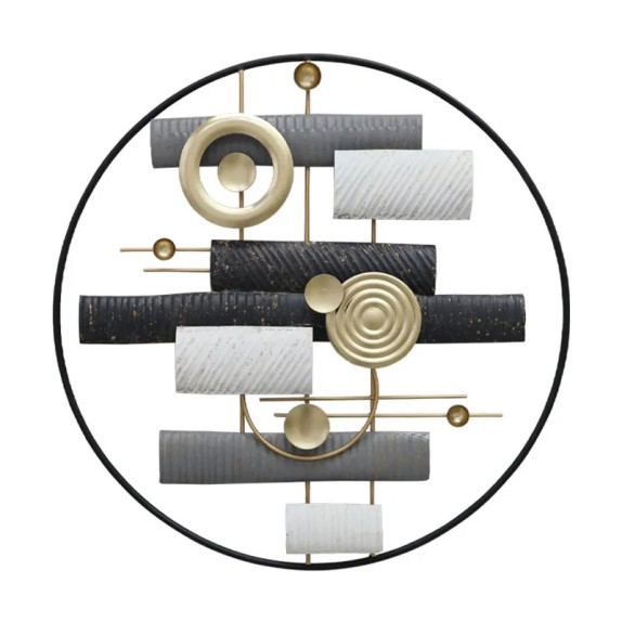 ΜΕΤΑΛΛΙΚΟ ΤΟΙΧΟΥ ΧΡΥΣΟ/ΜΑΥΡΟ/ΓΚΡΙ ΣΤΤΡΟΓΓΥΛΟ ΣΧΗΜΑΤΑ ΑΦΗΡΗΜΕΝΟ - Φ58.4x4.4cm 4/KIB – Αναβαθμίζει άμεσα τον χώρο σου | iroots.gr